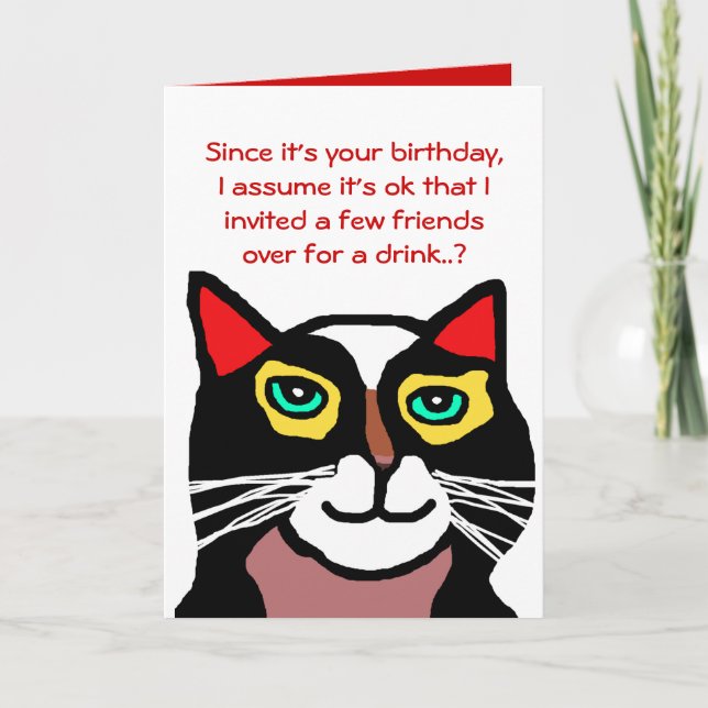 Gracioso regalo de tarjeta de cumpleaños para gato (Anverso)