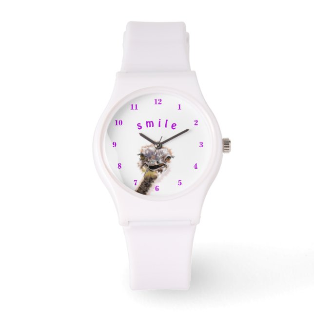 Gracioso reloj de pulsera feliz avestruz juguetón  (Anverso)