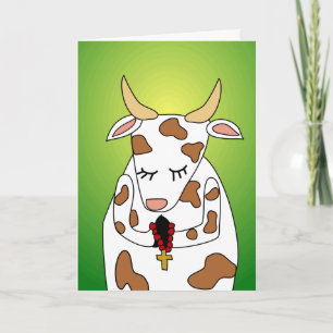Gracioso rezando la sagrada vaca vieja tarjeta de