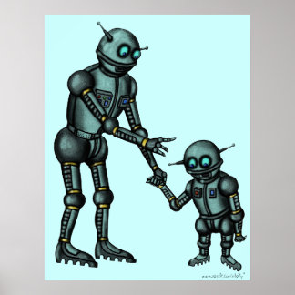 Gracioso robot lindo y robot poster de arte para b