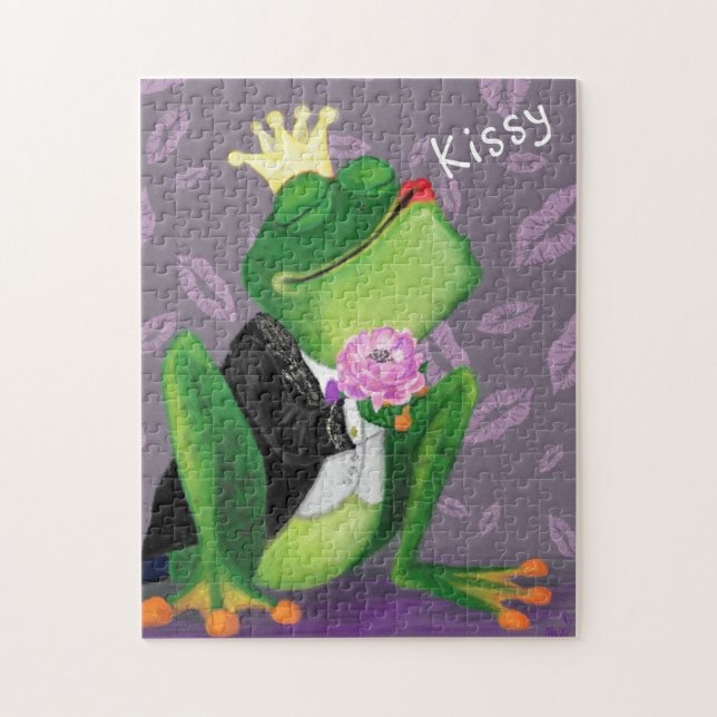 Gracioso rompecabezas Frog Prince con flores - Kis (Vertical)