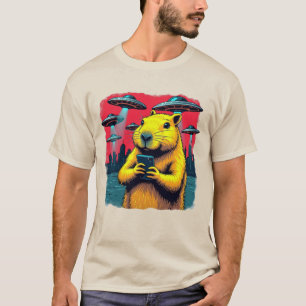 Gracioso Selfie de Capibara con camiseta de OVNI -