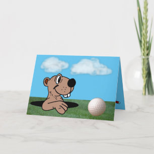 Gracioso y lindo Gopher & Golf Ball en tarjeta de 