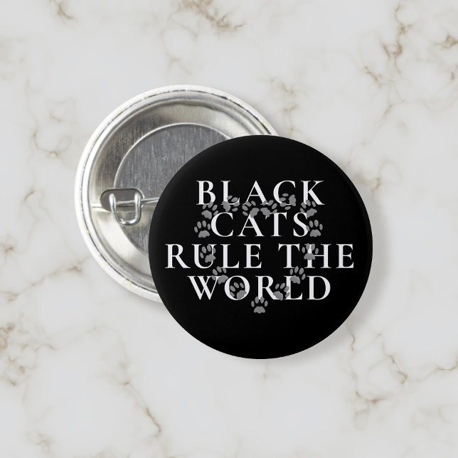 Graciosos Gatos Negros Dominan El Botón De Amante  (Black cats do rule the world and here's the pin button that says so)