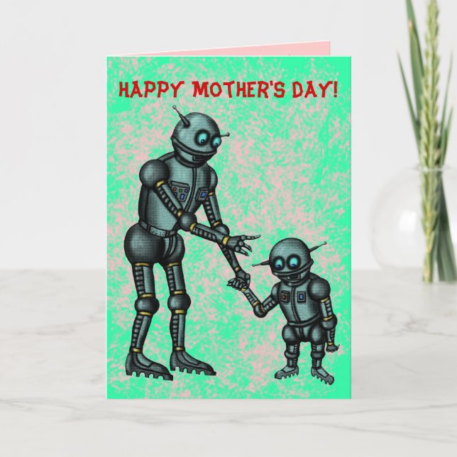 Graciosos robots lindos tarjeta Happy Mother's Day (Anverso)