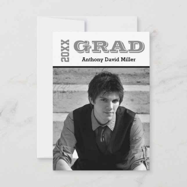 Grad Black/White - Invitación de graduación 3x5 (Anverso)