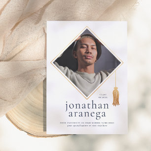 Grad Cap   Invitación fotográfica azul y blanca do