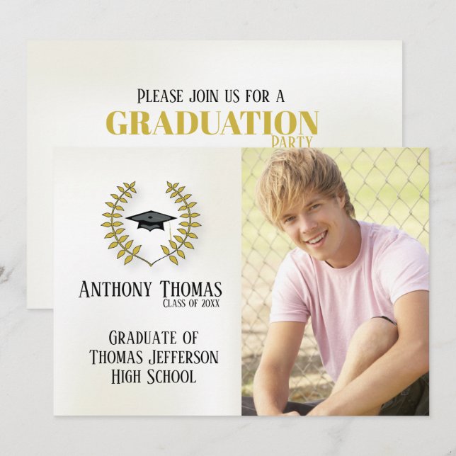 Grad Cap y hojas Invitación a la fotografía (Anverso / Reverso)