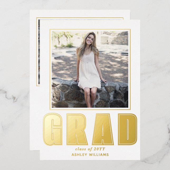 GRAD Clase de invitación blanca de la graduación 2 (Anverso/Reverso)