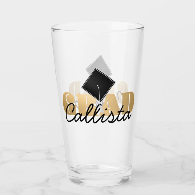 Grad Gold Black Graduation Cap Monogram Name (Anverso)