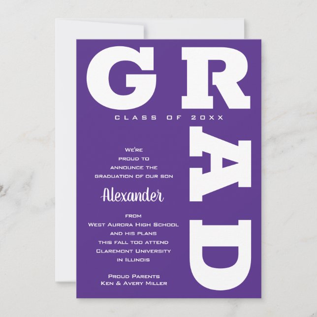 GRAD Negrita en Blanco sobre Anuncio de Graduación (Anverso)