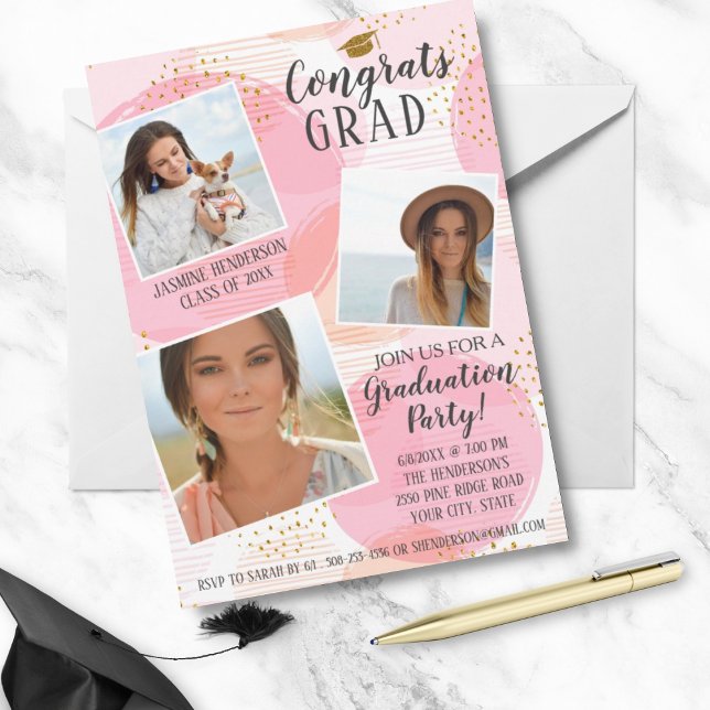 Grad Photo Graduation Invitación Gold Grad Cap (Subido por el creador)