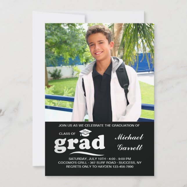 Grad Photo Invitación en blanco y negro (Anverso)