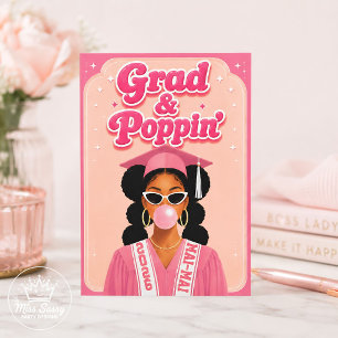 Grad & Poppin’ Tarjeta de graduación de niña negra