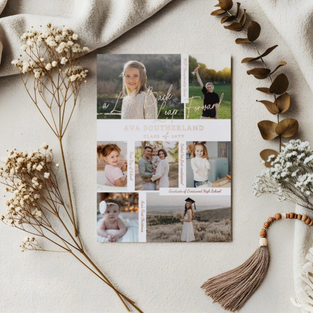 Grad then & Now Photo & Highlights Invitación (Grad Then & Now Photo & Highlights Announcement Foil Card)