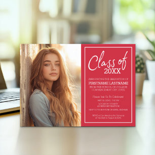 Grad Trendy Graduation Foto Invitación roja