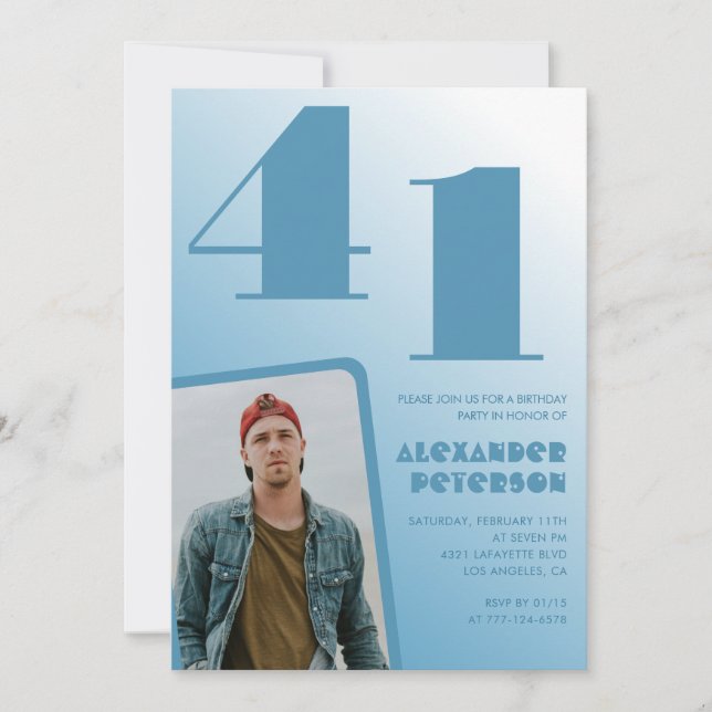 Gradiente azul 41 invitaciones de cumpleaños Hombr (Anverso)