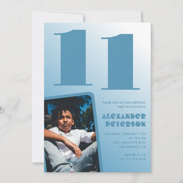 Gradiente azul invitaciones de 11 años Boy Photo (Anverso)