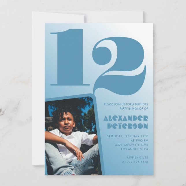 Gradiente azul invitaciones de 12 años Boy Photo (Anverso)