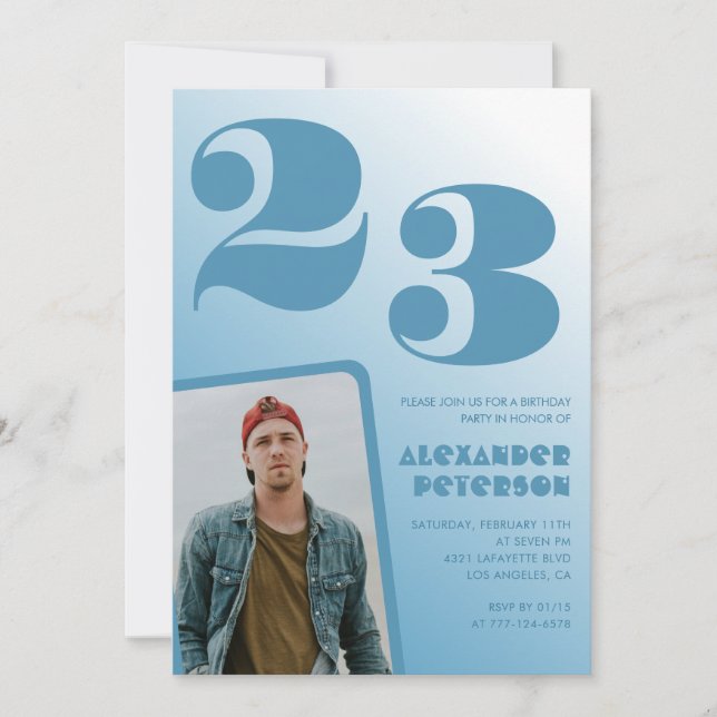 Gradiente azul invitaciones de 23 años Boy Photo (Anverso)