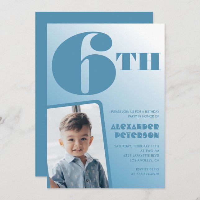 Gradiente azul invitaciones para el 6º cumpleaños  (Anverso / Reverso)