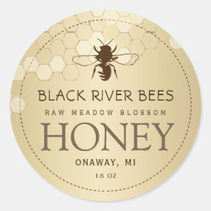 Gradiente de oro de la etiqueta de miel de abeja y