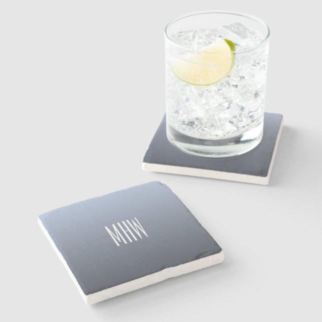 Gradiente gris azulado posavasos de piedra con mon (Lateral)