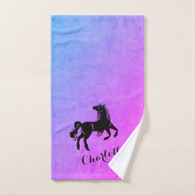 Gradiente mágico negro unicornio morado personaliz (Toalla de mano)
