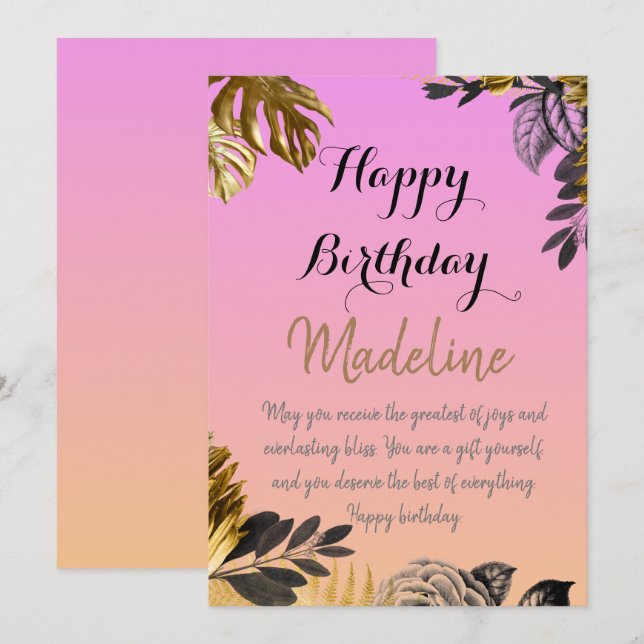 Gradiente rosado de la tarjeta de cumpleaños estil (Anverso / Reverso)