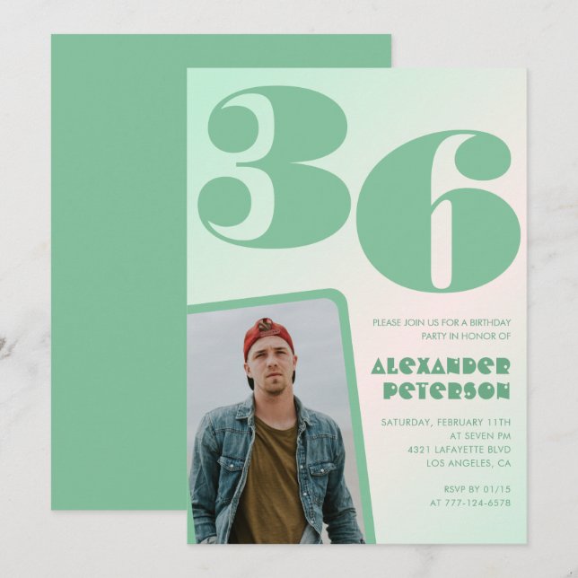 Gradiente verde 36 invitaciones de cumpleaños Boy  (Anverso / Reverso)