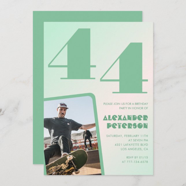 Gradiente verde 44 invitaciones de cumpleaños Boy  (Anverso / Reverso)
