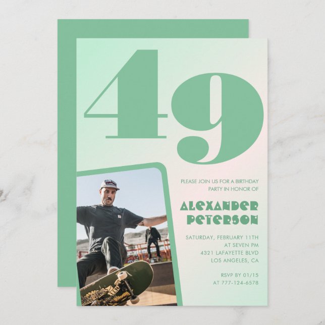 Gradiente verde 49 invitaciones de cumpleaños Boy  (Anverso / Reverso)