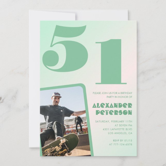 Gradiente verde 51ª invitaciones de cumpleaños Boy (Anverso)