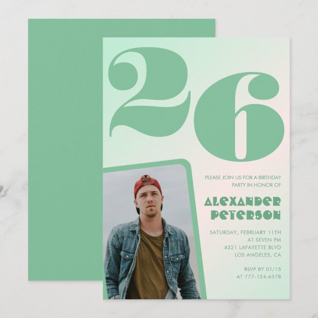 Gradiente verde invitaciones de 26 años Boy Photo (Anverso / Reverso)