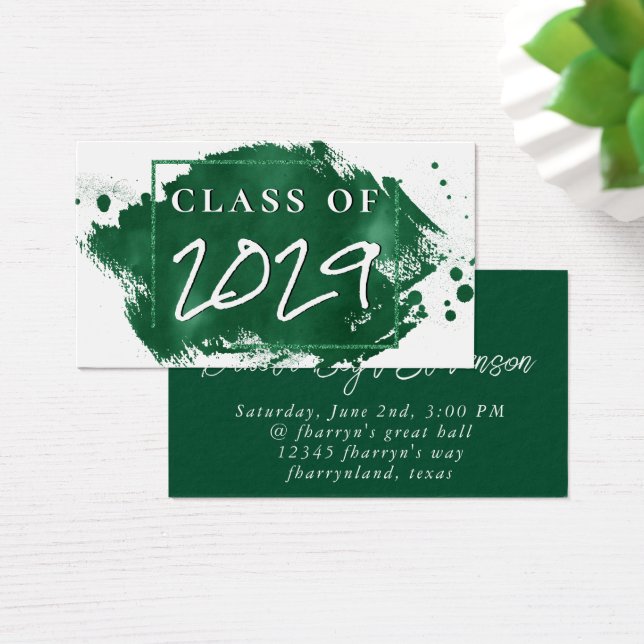 Grado pintado | Invitación de graduación verde (Escritorio)