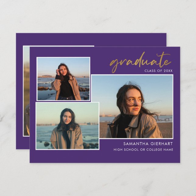 Graduación 2025 Fotos Grad Invitación púrpura (Anverso / Reverso)