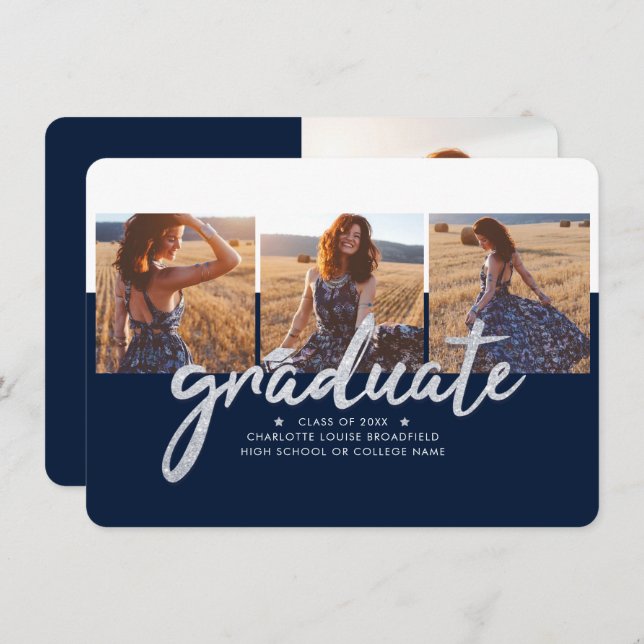 Graduación 2025 Fotos Invitación azul de la Marina (Anverso / Reverso)