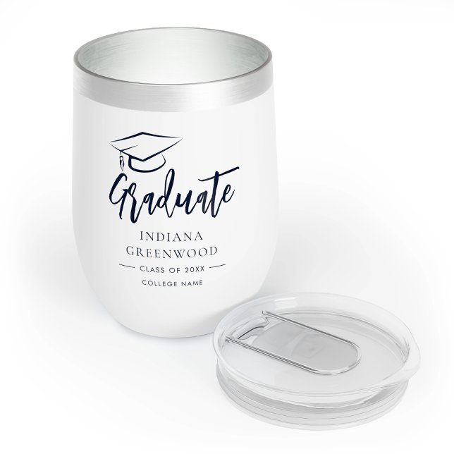 Graduación 2025 Guión Azul de la Marina Grad perso (Graduation 2025 Script Personalized Grad Navy Blue Thermal Wine Tumbler)