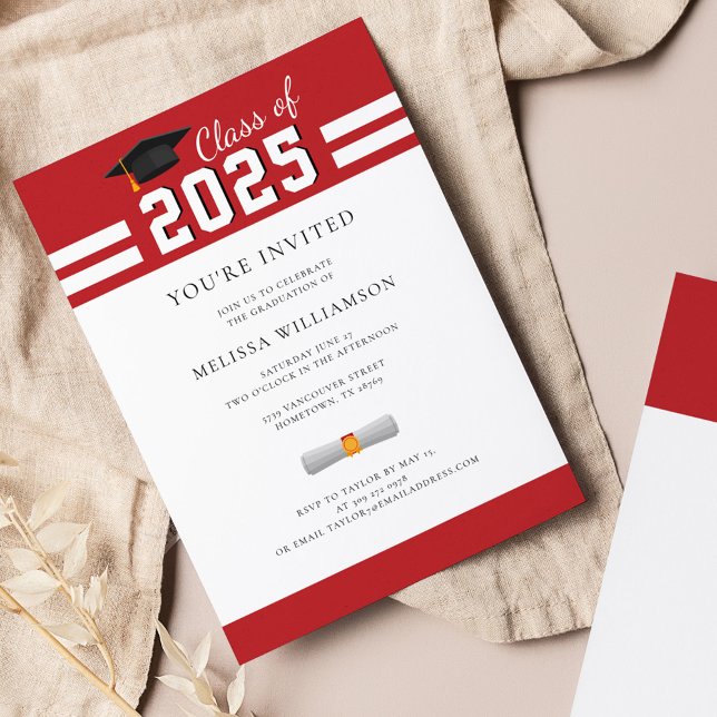 Graduación 2025 Invitación del Partido de los Grad (Graduation 2025 Party Red White Invitation)