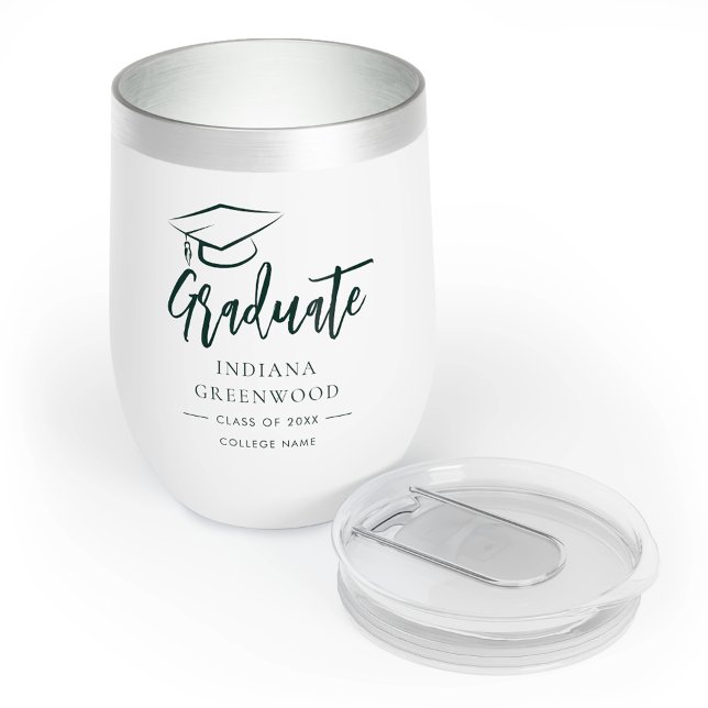 Graduación 2025 Script Grad Green personalizado (Graduation 2025 Script Personalized Grad Green Thermal Wine Tumbler)