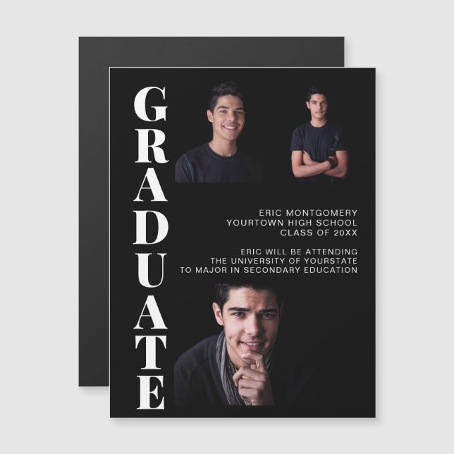 Graduación 3 Foto Modern Black Class de 2021 (Anverso/Reverso)