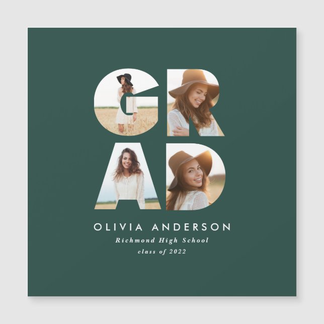 Graduación 4 foto invitación moderna verde (Anverso)