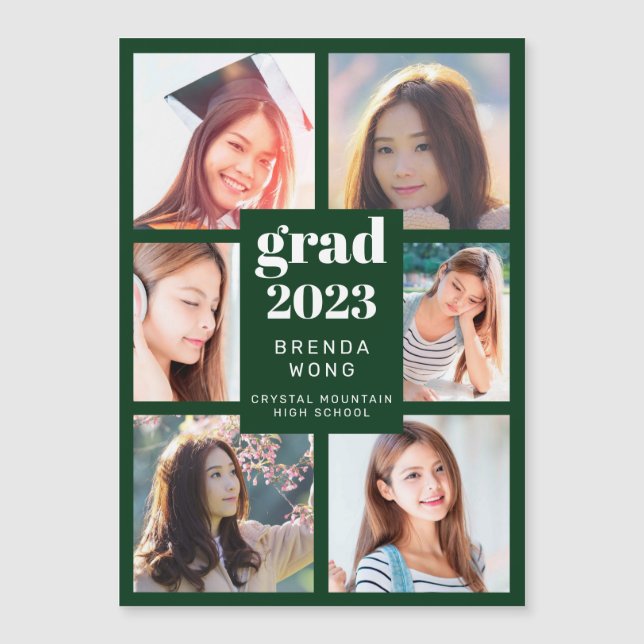 Graduación 6 Guión blanco Collage de fotos Verde (Anverso)