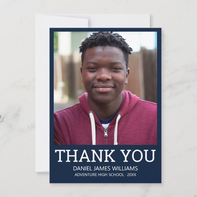 Graduación Agradecimiento Simple Foto Azul (Anverso)