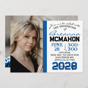 Graduación azul, negro y blanco 2 Invitación a la 