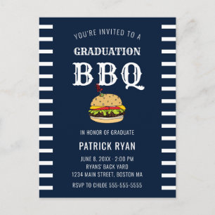 Graduación BBQ Fiesta Blue Stripe Invitación