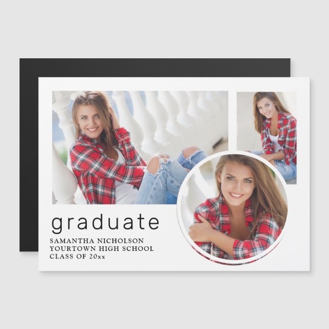 Graduación blanca 3 Invitación de Collage de fotos (Anverso/Reverso)