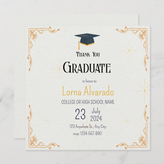 Graduación blanca Guardar la tarjeta de fecha (Anverso / Reverso)