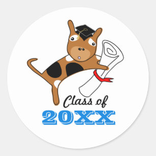 Graduación Cachorro con Diploma Pegatina Blanco