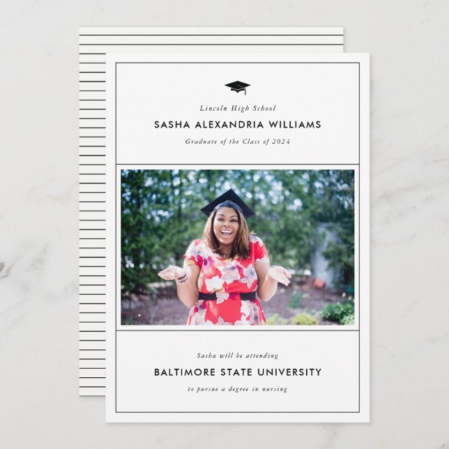 Graduación Cap Modern Photo Grad Invitación (Anverso / Reverso)